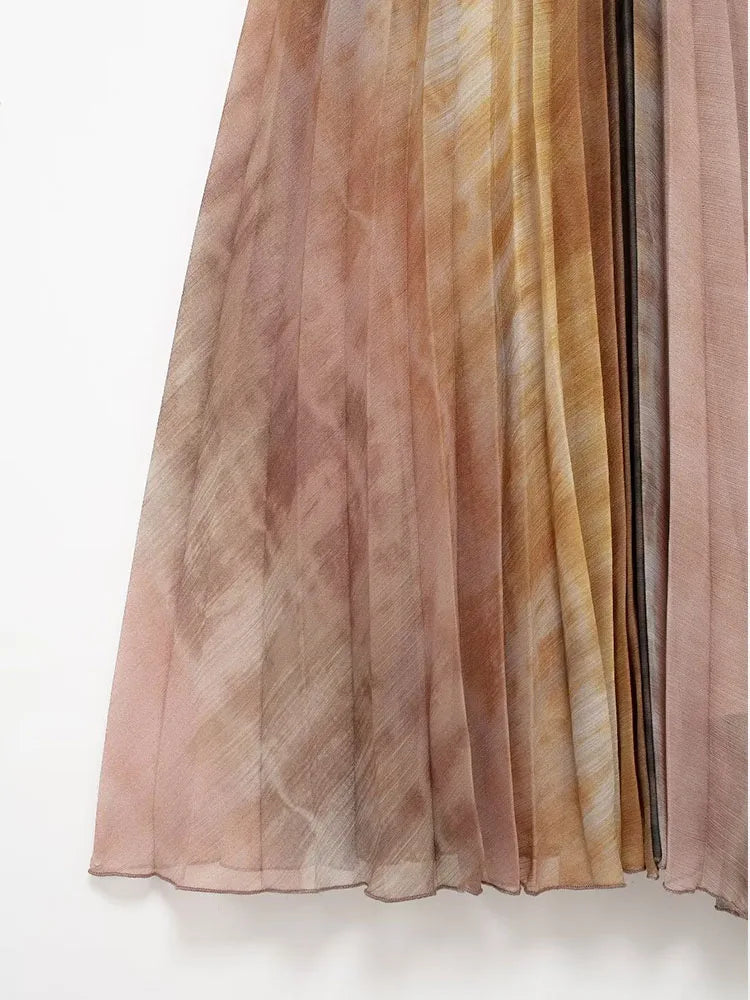 Vestido Tie Dyed  Midi Plissado Festa