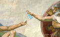 Pôster Mão Retrô de Deus e Adão Engraçado Pintura em Tela Cartaz Para Banheiro