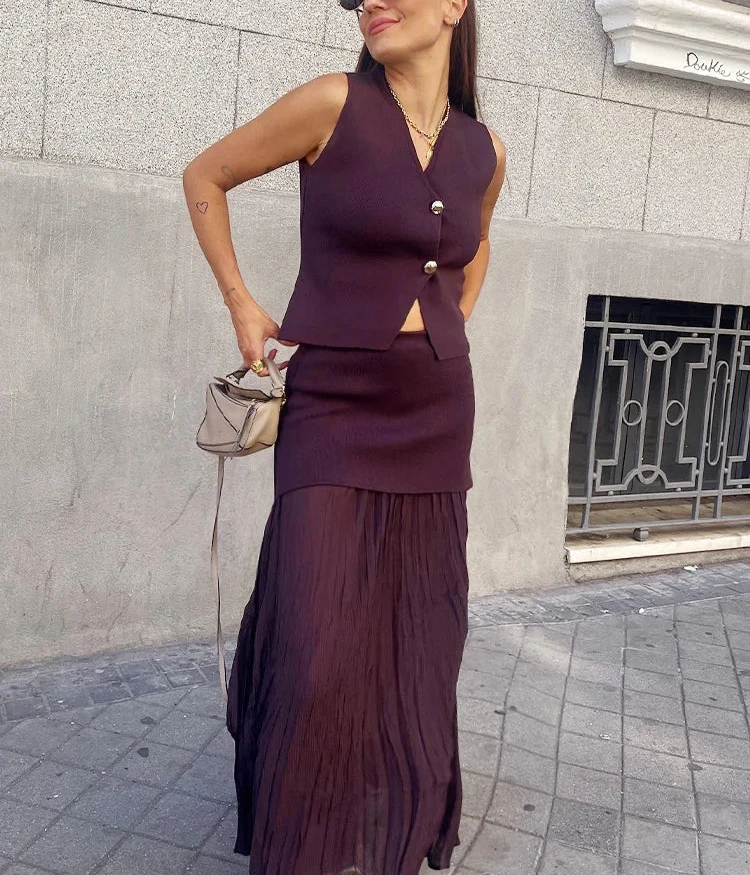 Conjunto Colete e Saia Longa Vinho