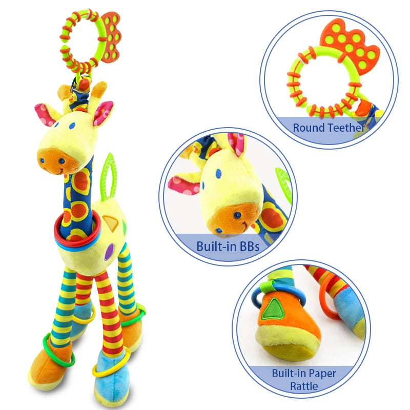 Girafa animal mão sino chocalho de pelúcia bebê walker cama pendurado brinquedos do bebê educação  sensoriais