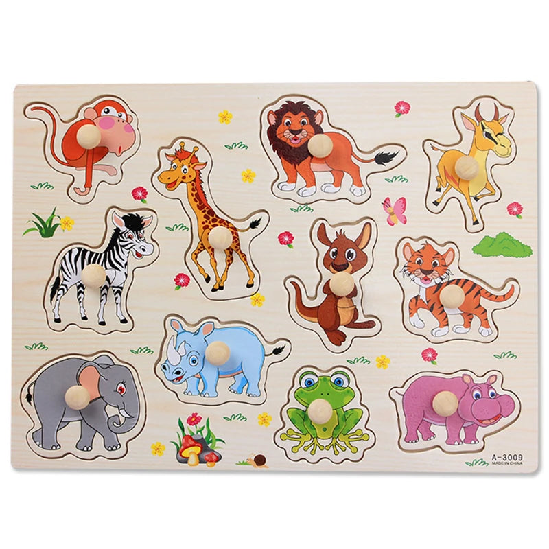 Brinquedos do bebê montessori quebra-cabeças de madeira crianças brinquedos mão grab board animais cognição aprendizagem educacional brinquedos para crianças 1-3 anos