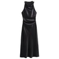 Vestido Cetim Plissado lateral Elegante