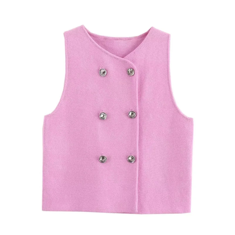 Blusa de Malha Colete Rosa sem Manga