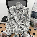 Camisa japonesa Retrô com Flores e Pintura a Óleo
