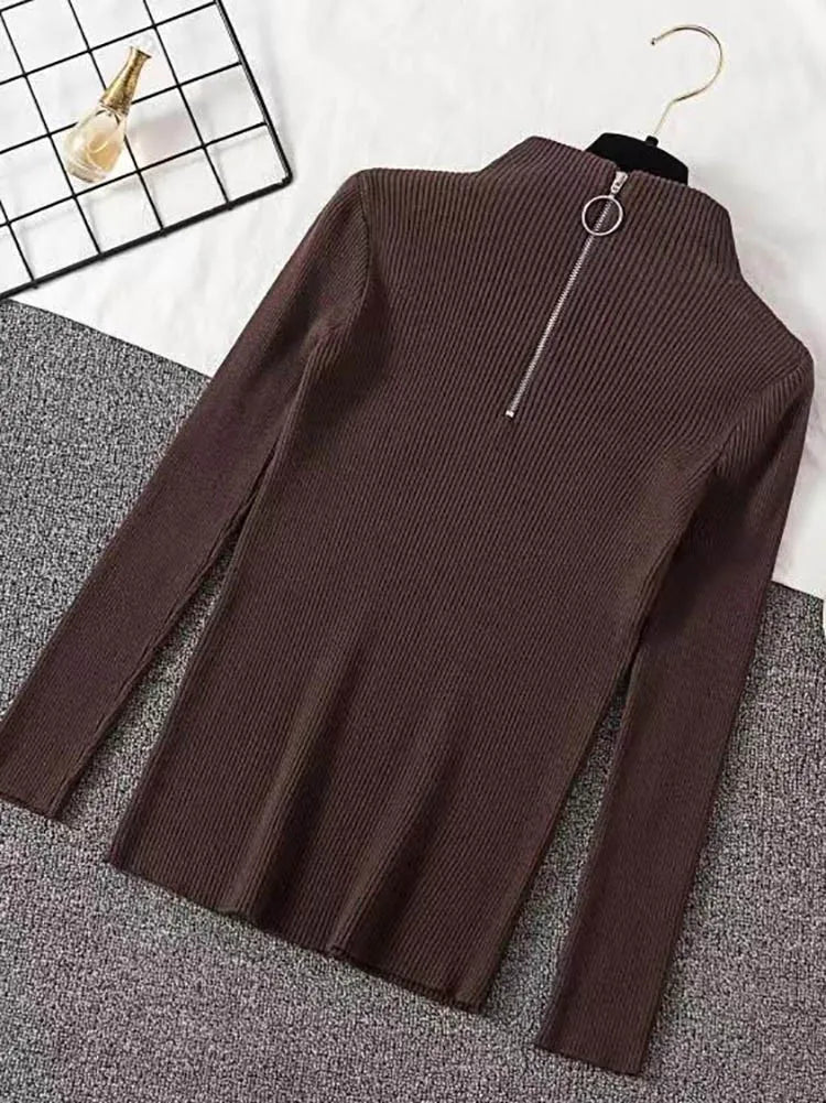 Blusa Gola Alta com Zíper Chic Pullovers