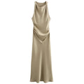 Vestido Cetim Plissado lateral Elegante