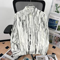 Camisa japonesa Retrô com Flores e Pintura a Óleo