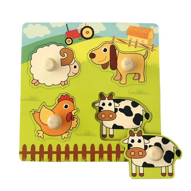 Brinquedos do bebê montessori quebra-cabeças de madeira crianças brinquedos mão grab board animais cognição aprendizagem educacional brinquedos para crianças 1-3 anos