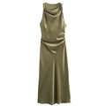 Vestido Cetim Plissado lateral Elegante