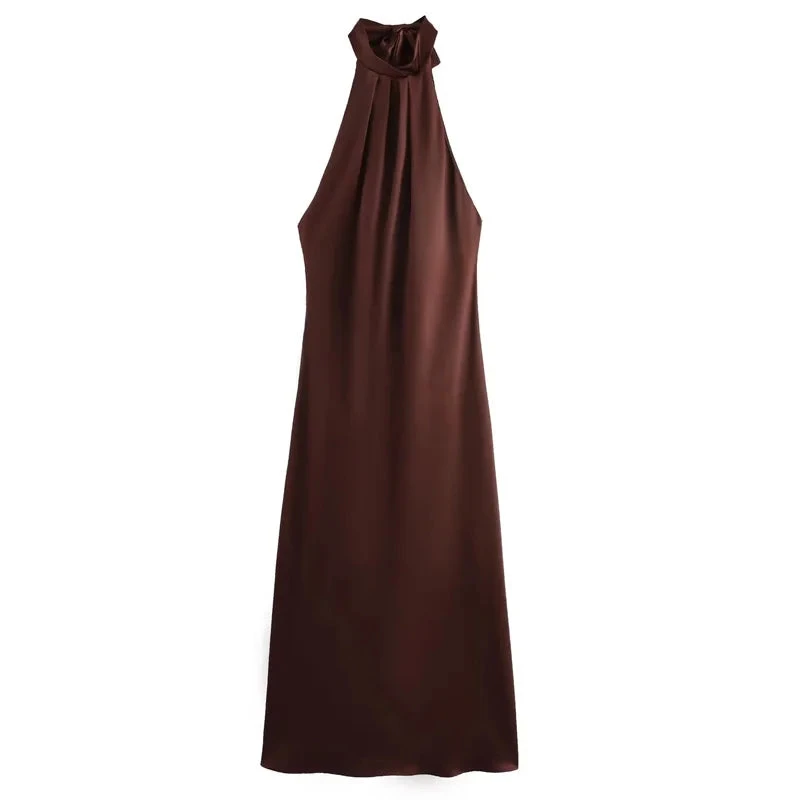 Vestido Cetim Longo Costa Nua Caffé
