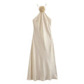 Vestido Cetim Branco Leve Flor