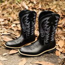 Botas de cowboy ocidentais masculinas cano alto bordadas botas de cavaleiro retrô