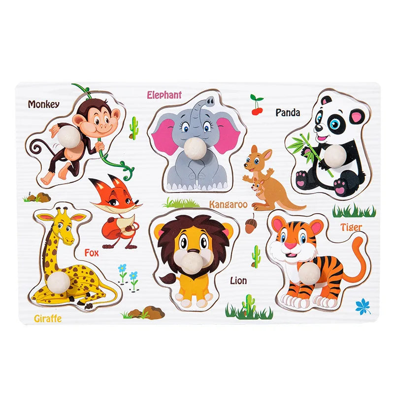 Brinquedos do bebê montessori quebra-cabeças de madeira crianças brinquedos mão grab board animais cognição aprendizagem educacional brinquedos para crianças 1-3 anos