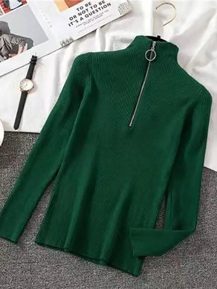 Blusa Gola Alta com Zíper Chic Pullovers