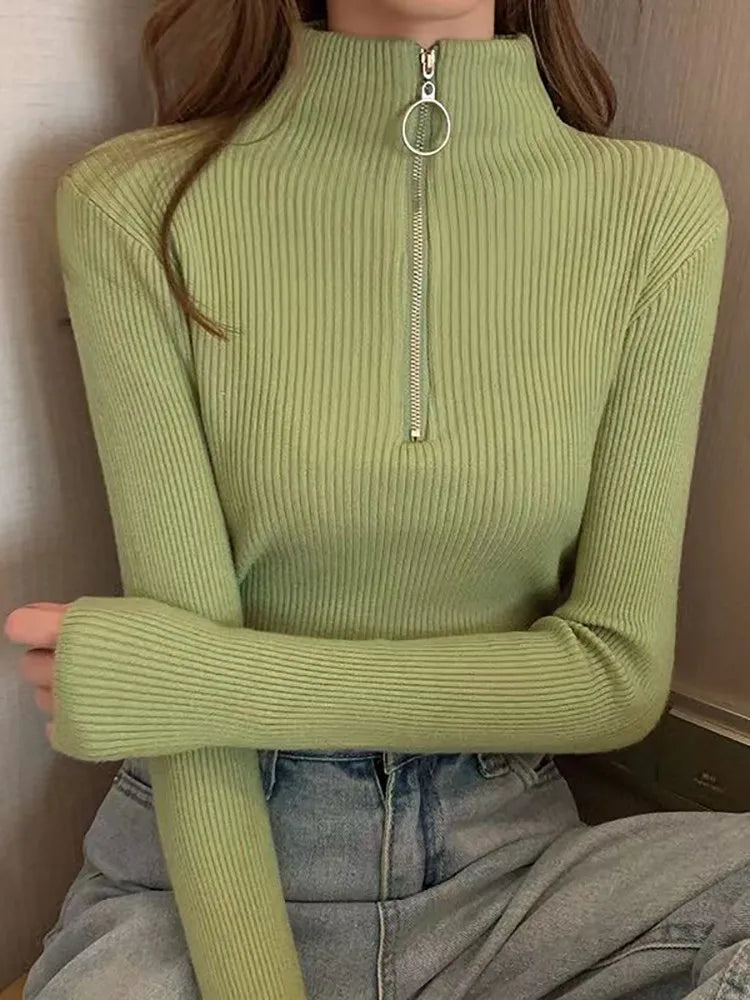 Blusa Gola Alta com Zíper Chic Pullovers