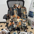 Camisa japonesa Retrô com Flores e Pintura a Óleo