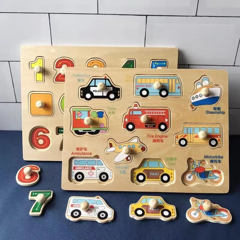 Brinquedos do bebê montessori quebra-cabeças de madeira crianças brinquedos mão grab board animais cognição aprendizagem educacional brinquedos para crianças 1-3 anos