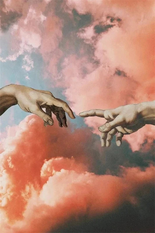 Pôster Mão Retrô de Deus e Adão Engraçado Pintura em Tela Cartaz Para Banheiro