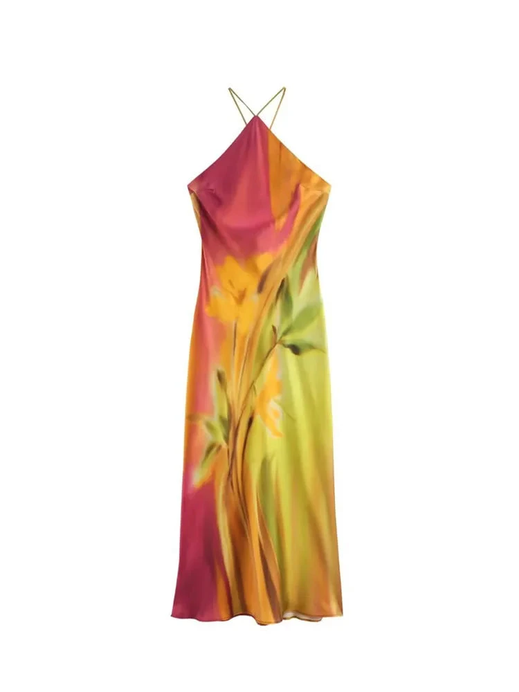 Vestido Summer Retrô Halter Fashion Tie-Dye