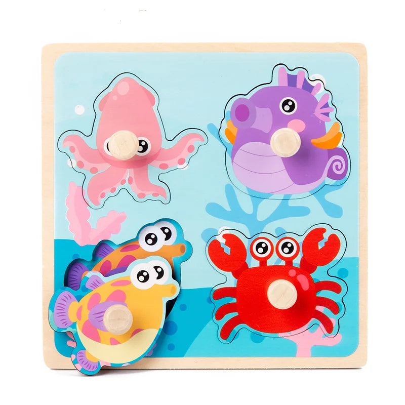 Brinquedos do bebê montessori quebra-cabeças de madeira crianças brinquedos mão grab board animais cognição aprendizagem educacional brinquedos para crianças 1-3 anos