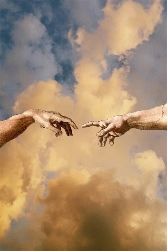 Pôster Mão Retrô de Deus e Adão Engraçado Pintura em Tela Cartaz Para Banheiro