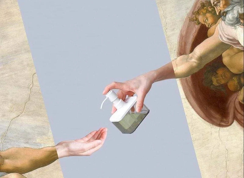 Pôster Mão Retrô de Deus e Adão Engraçado Pintura em Tela Cartaz Para Banheiro