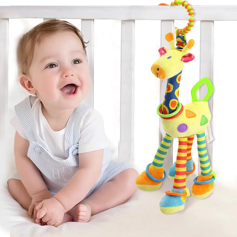 Girafa animal mão sino chocalho de pelúcia bebê walker cama pendurado brinquedos do bebê educação  sensoriais