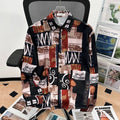 Camisa japonesa Retrô com Flores e Pintura a Óleo