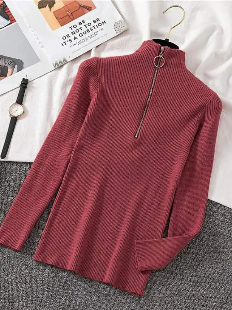 Blusa Gola Alta com Zíper Chic Pullovers