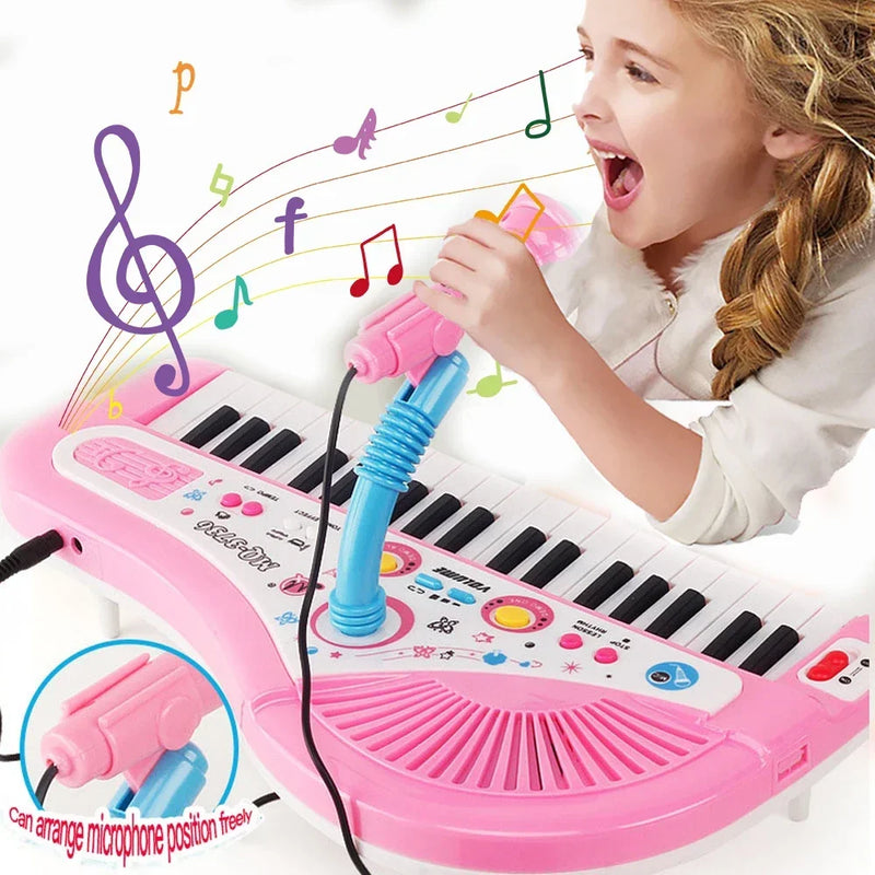 Teclado Infantil com Microfone para Crianças Meninos e Meninas
