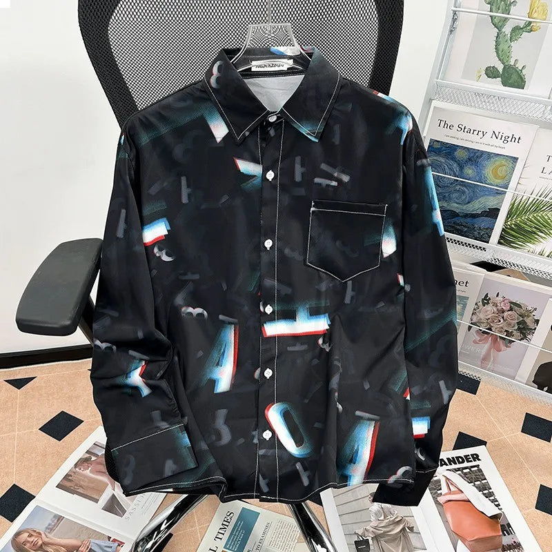 Camisa japonesa Retrô com Flores e Pintura a Óleo