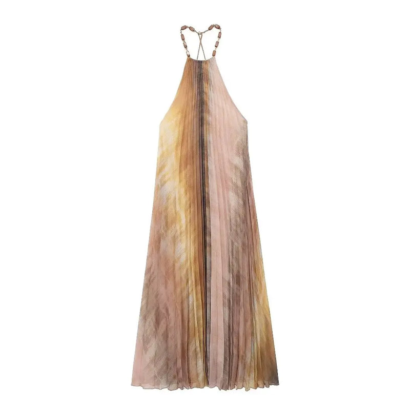 Vestido Tie Dyed  Midi Plissado Festa