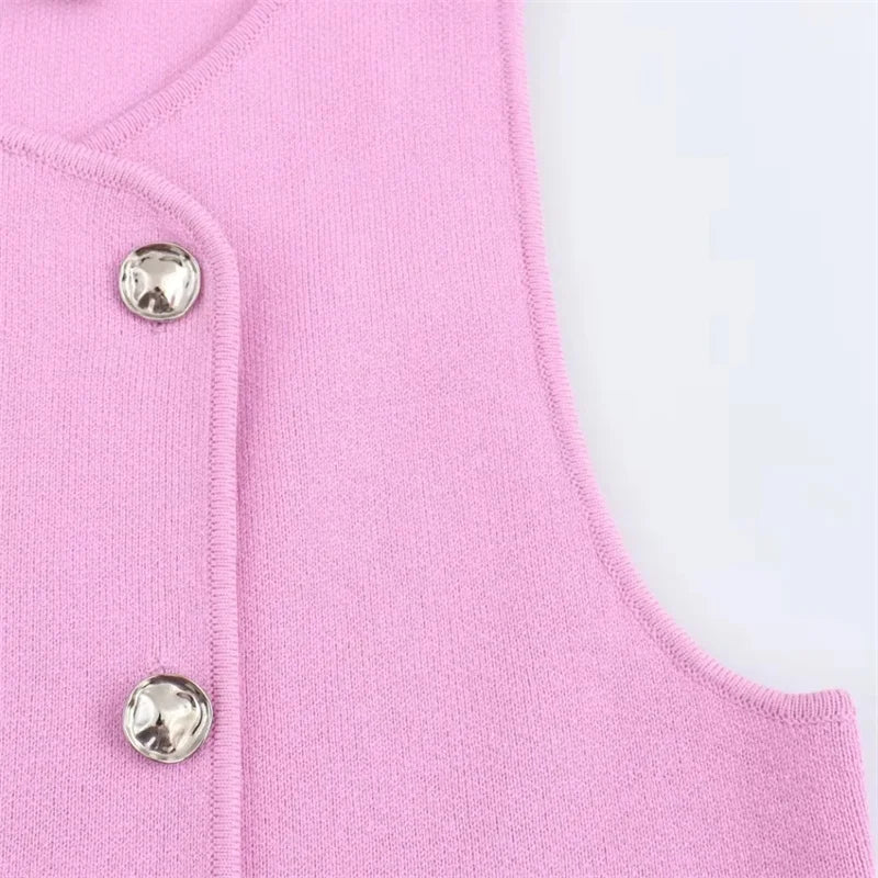 Blusa de Malha Colete Rosa sem Manga