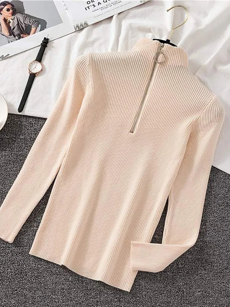 Blusa Gola Alta com Zíper Chic Pullovers
