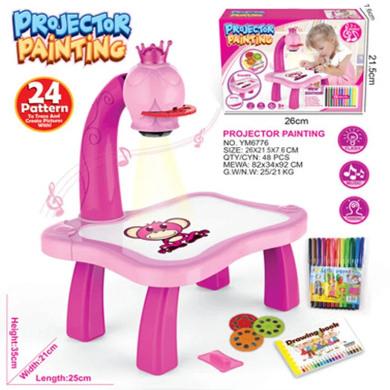 Projetor Led Crianças Placa de Pintura Brinquedos Arte Pintura Mesa Educacional Aprendizagem Brinquedos Cultivar Crianças Pintura Interesse Brinquedos
