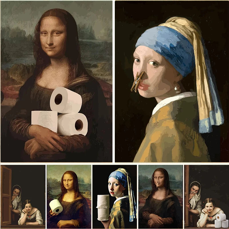 Engraçado Banheiro Decoração de Banheiro Pintura Mona Lisa