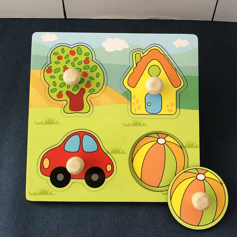 Brinquedos do bebê montessori quebra-cabeças de madeira crianças brinquedos mão grab board animais cognição aprendizagem educacional brinquedos para crianças 1-3 anos