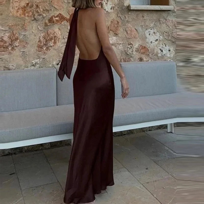 Vestido Cetim Longo Costa Nua Caffé