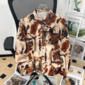 Camisa japonesa Retrô com Flores e Pintura a Óleo