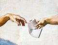 Pôster Mão Retrô de Deus e Adão Engraçado Pintura em Tela Cartaz Para Banheiro