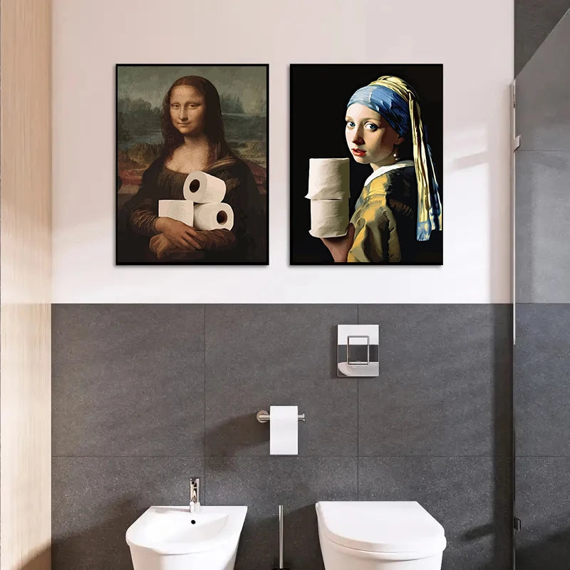Engraçado Banheiro Decoração de Banheiro Pintura Mona Lisa