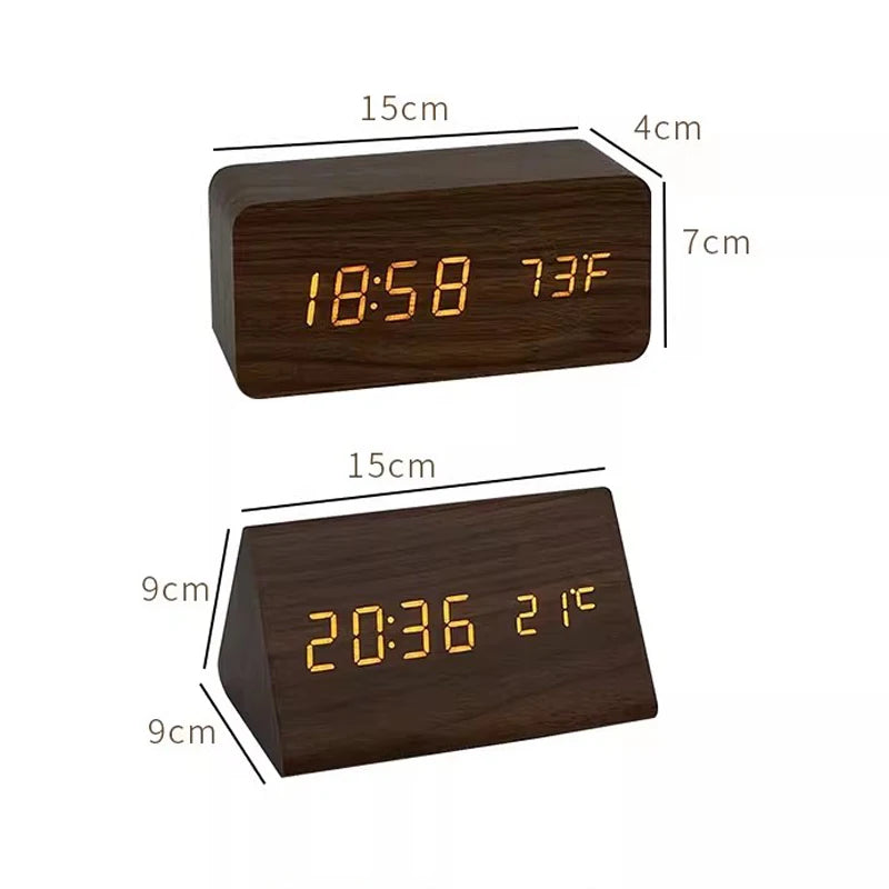 Relógio  Digital Led Alarme Wooden Decor