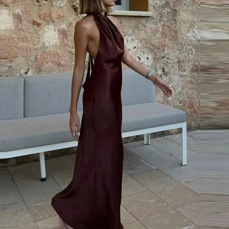 Vestido Cetim Longo Costa Nua Caffé