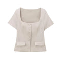 Blusa Colete Caqui Elegante Verão
