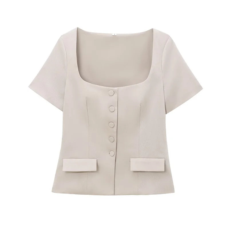 Blusa Colete Caqui Elegante Verão
