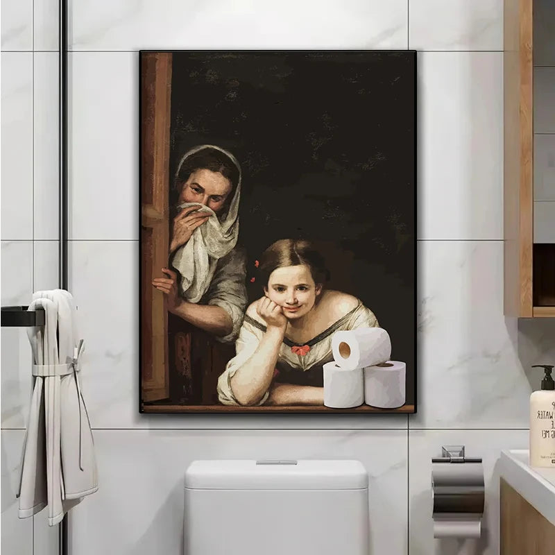 Engraçado Banheiro Decoração de Banheiro Pintura Mona Lisa
