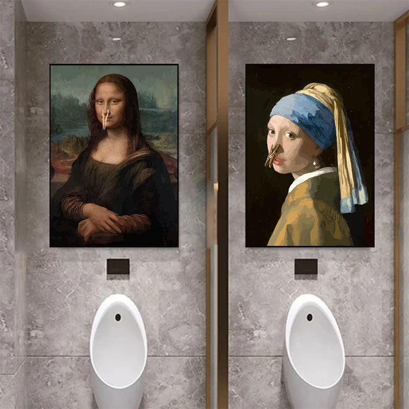 Engraçado Banheiro Decoração de Banheiro Pintura Mona Lisa