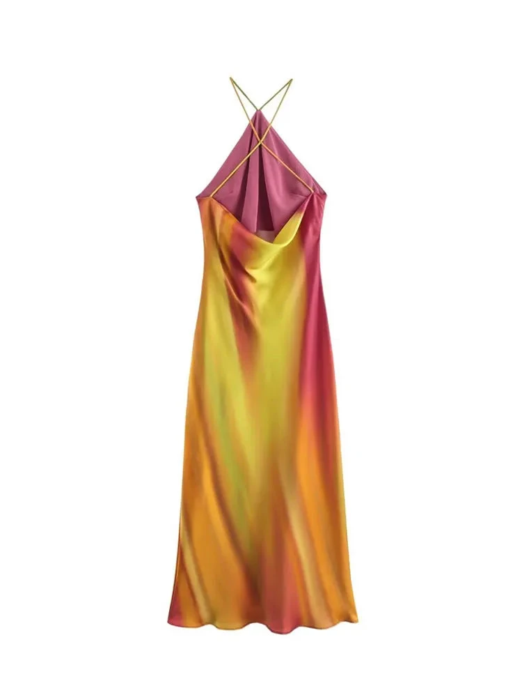 Vestido Summer Retrô Halter Fashion Tie-Dye