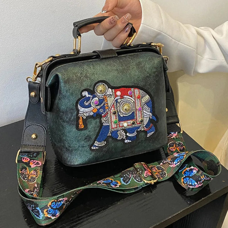 Bolsa Vintage Bordado Elefante