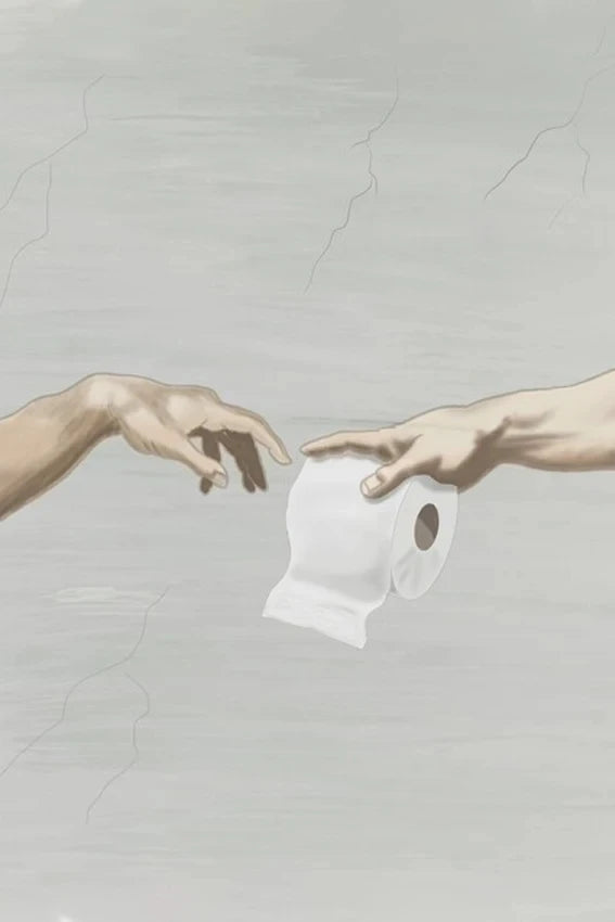 Pôster Mão Retrô de Deus e Adão Engraçado Pintura em Tela Cartaz Para Banheiro